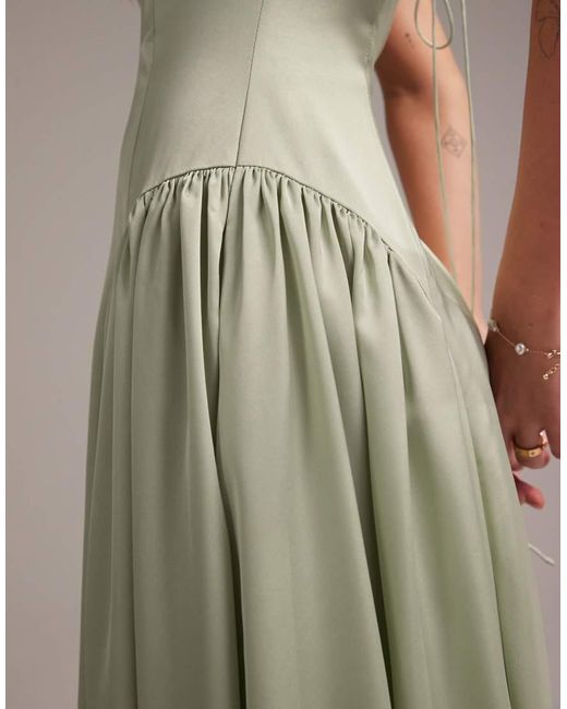 ASOS Green Bridesmaids Drop Waist Tie Detail Cami Midaxi Dress
