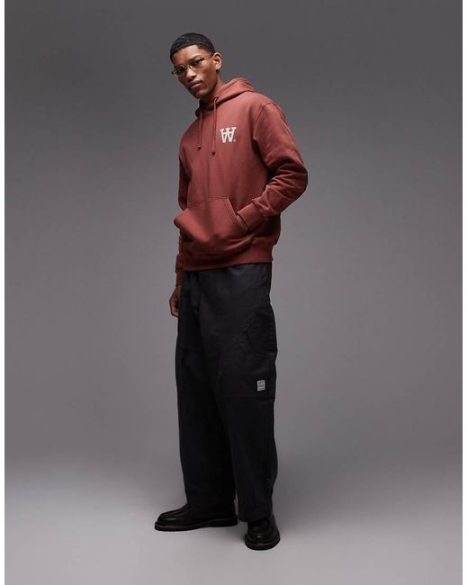 DOUBLE A by WOOD WOOD Red Cass Logo Cotton Hoodie for men