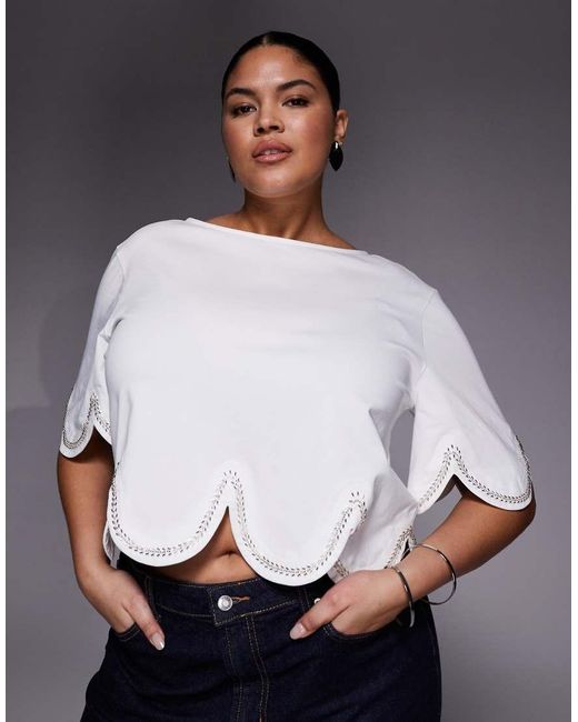 ASOS White Curve Embellished T-Shirt With Heart Cut Out