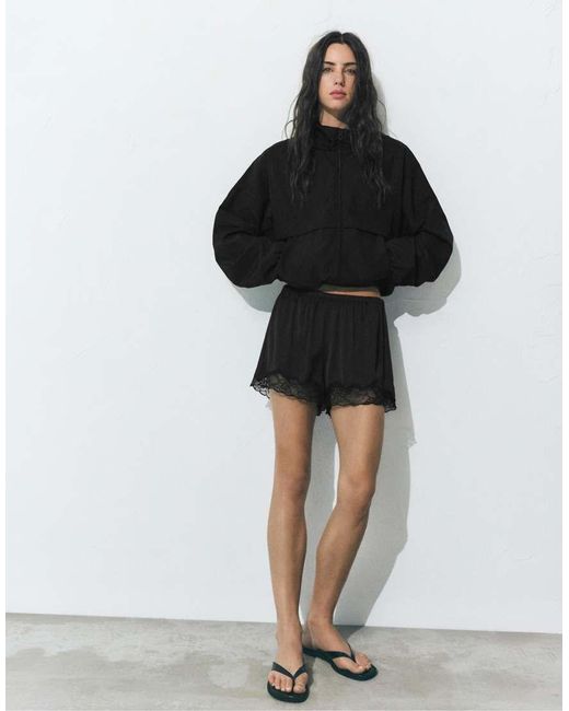Pull&Bear Black Lace Trim Camisole Shorts