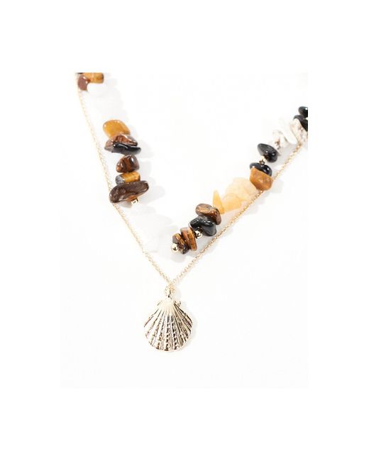 ASOS Natural Pack Of 2 Necklaces With Real Semi Precious Stone And Shell Pendant