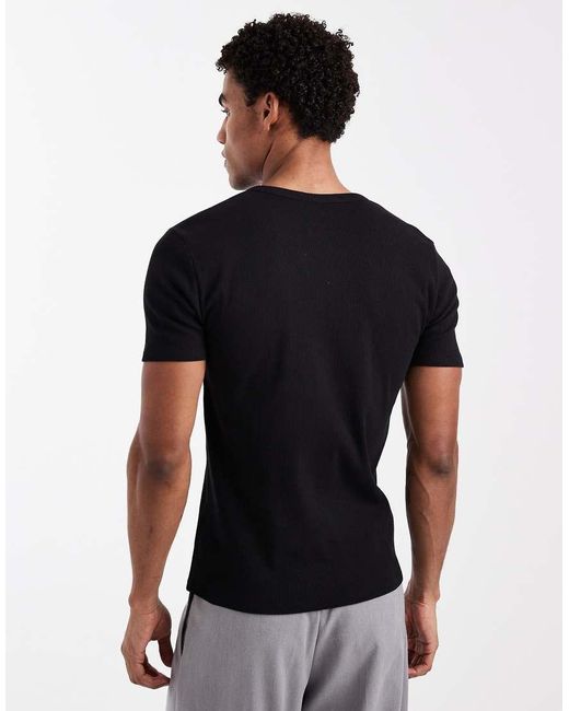 ASOS Black Muscle T-shirt With Henley Neck for men