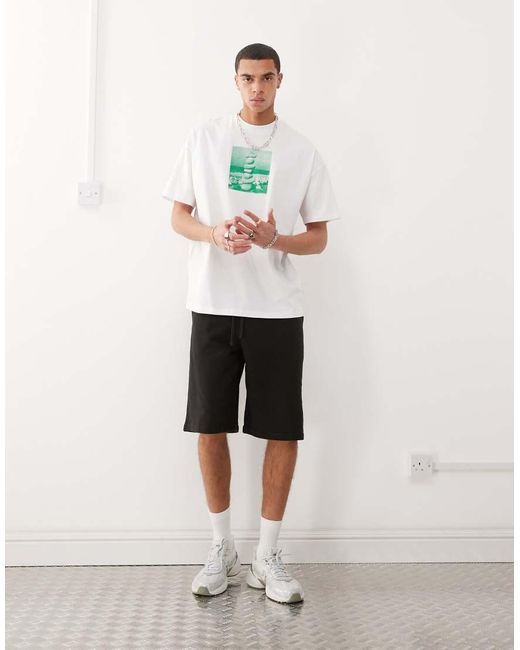 Camiseta Blanca Extragrande Con Estampado Delantero De Collusion de hombre de color White