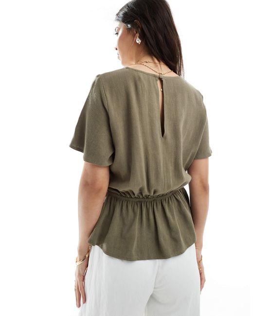 ASOS Brown Linen Look Tee With Cut Out