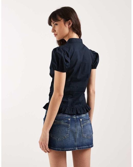 Motel Blue Yamila Puffle Sleeve Keyhole Blouse