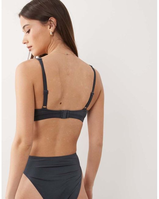 ASOS Gray Fuller Bust Maya Alice Tie Front Plunge Bikini Top
