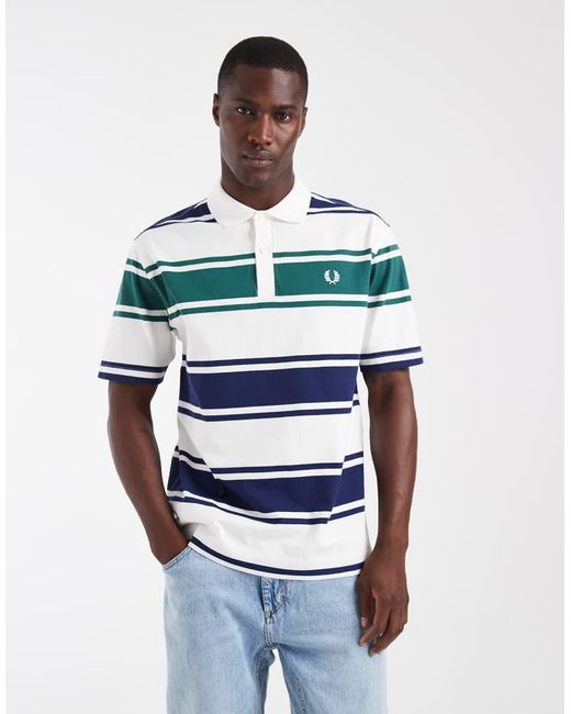Fred Perry Blue Relaxed Striped Polo Shirt for men