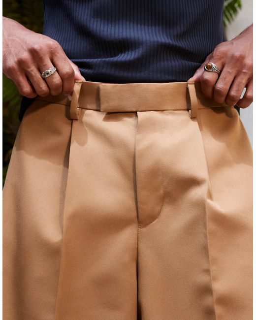 ASOS Natural Smart Oversized Bermuda Shorts With Front Pleat for men