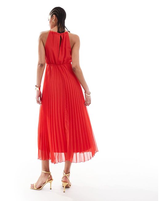 Asos design tall - robe mi-longue plissée en mousseline à encolure américaine ASOS en coloris Red