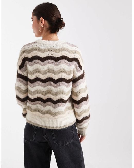 Vero Moda Natural – strickpullover mit weiten ärmeln und streifen