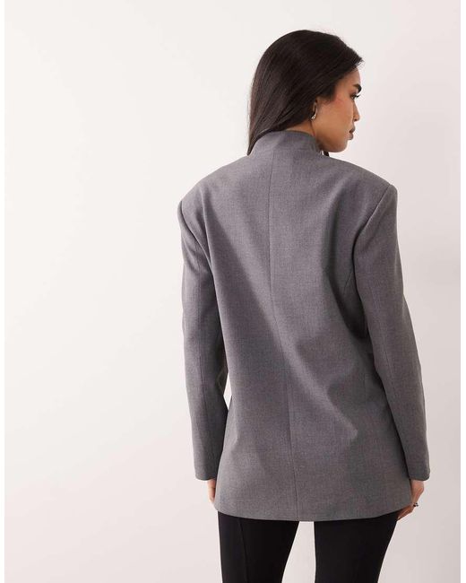 ASOS Gray Funnel Neck Wrap Blazer With Mandarin Buttons