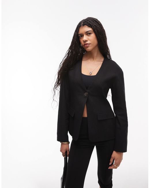 TOPSHOP Black – kragenloser leinen-blazer
