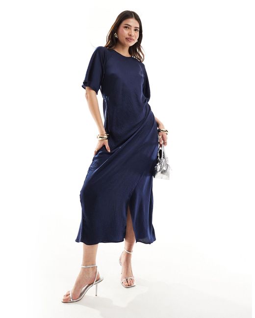 ASOS Blue Flutter Sleeve Wrap Midi Dress