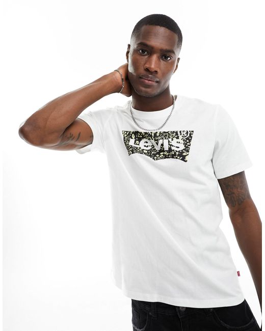 Levi's – es t-shirt mit fledermaus-logoprint auf der brust in White für Herren