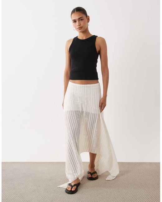 ASOS Natural Hanky Hem Lace Midi Skirt