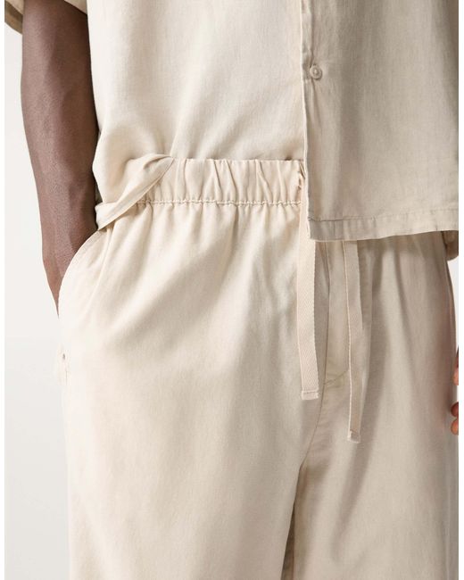Pull&Bear – jogginghose aus leinenmix in Natural für Herren