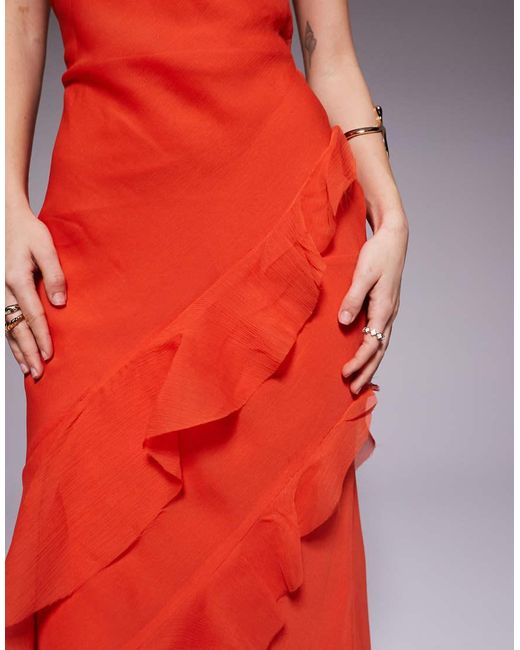 ASOS Red Asos Design Petite Scoop Neck Maxi Dress With Ruffle Skirt And Cut Out Back