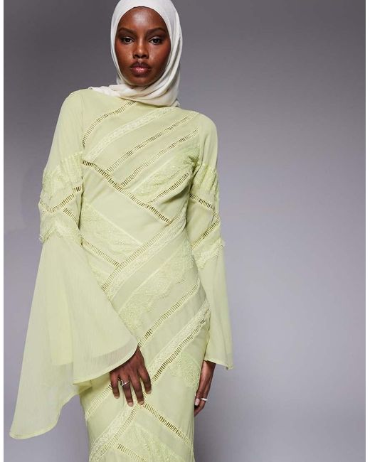 ASOS Green Lace Panel Long Sleeved Maxi Dress
