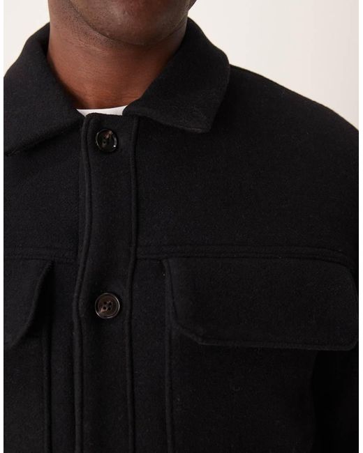 Abercrombie & Fitch Black Cropped Dressy Twill Wool Blend Trucker Jacket for men