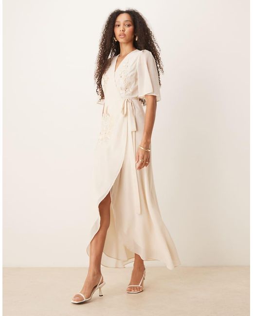 Hope & Ivy Natural Embellished Maxi Wrap Dress