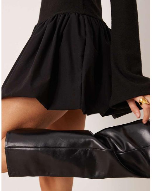 ASOS Black Supersoft Long Sleeve Bubble Hem Mini Dress
