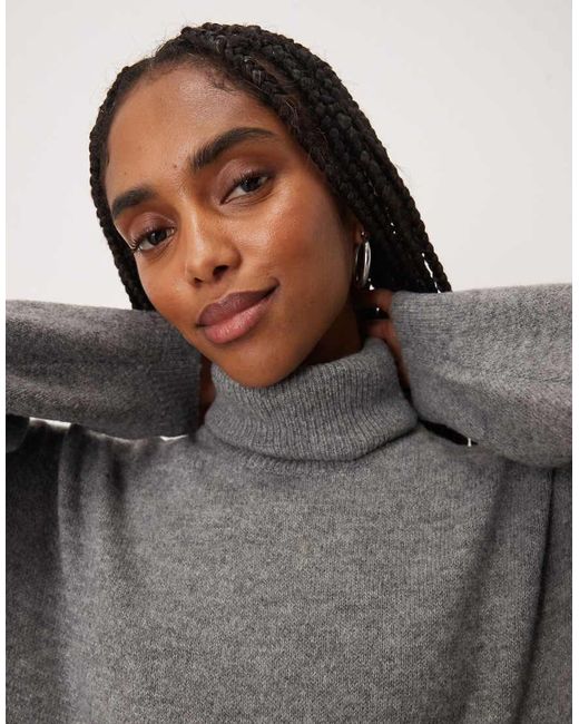 Vila Gray Roll Neck Knitted Midi Dress