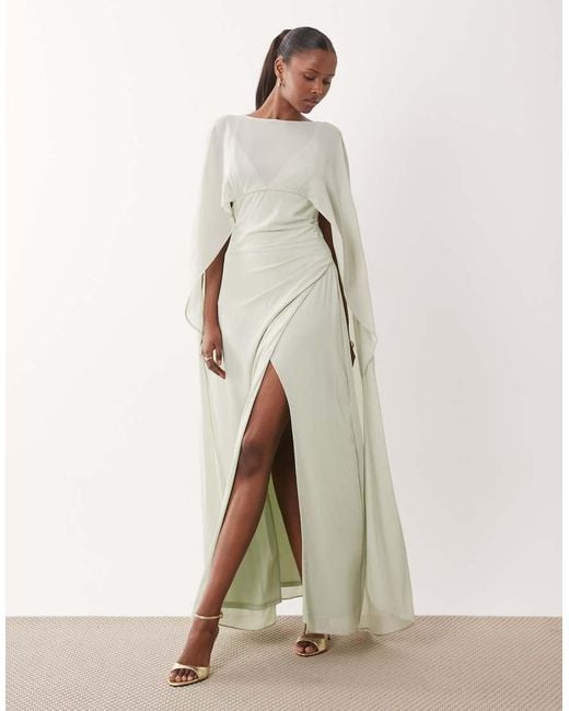TFNC London Natural Bridesmaids Chiffon Maxi Dress With Cape