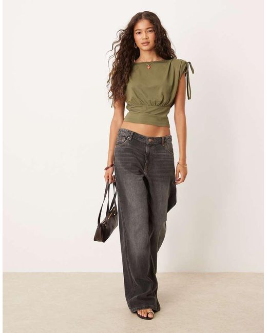 ASOS Green Drawstring Power Shoulder Cinched Top