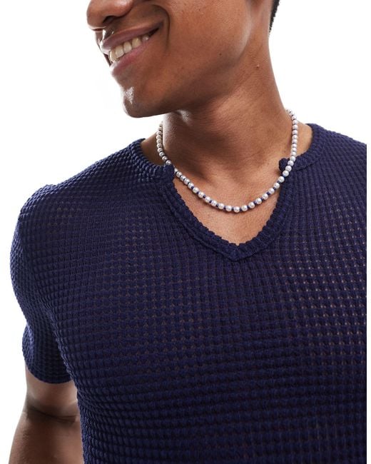 T-shirt coupe carrée en crochet ASOS pour homme en coloris Blue