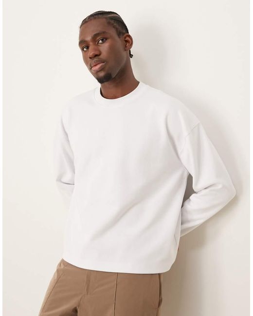 ASOS Natural Premium Interlock Oversized Boxy Long Sleeve T-shirt 300gsm for men