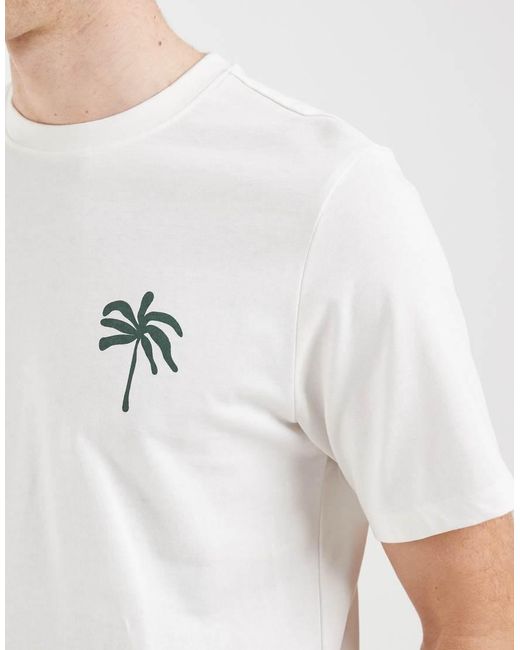 Blend White 100% Cotton Regular Fit T-shirt With Palm Tree Back Print for men