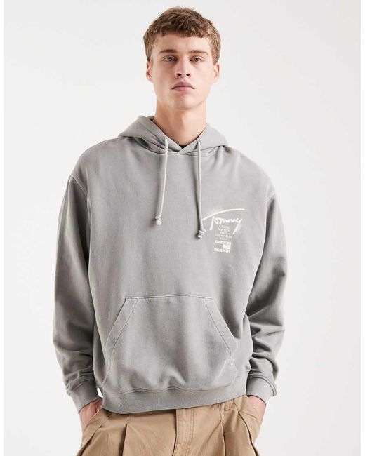 Tommy Hilfiger Gray Signature Neon Sign Logo Relaxed Fit Hoodie for men