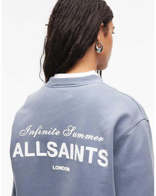 Sudadera Azul Con Estampado En La Espalda Y Logo Soleil Etta De AllSaints de color Blue