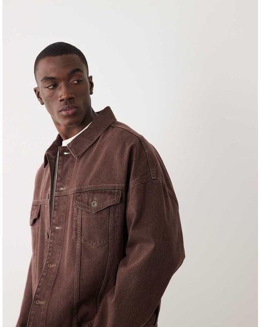 ASOS Brown Oversized Denim Trucker Jacket for men