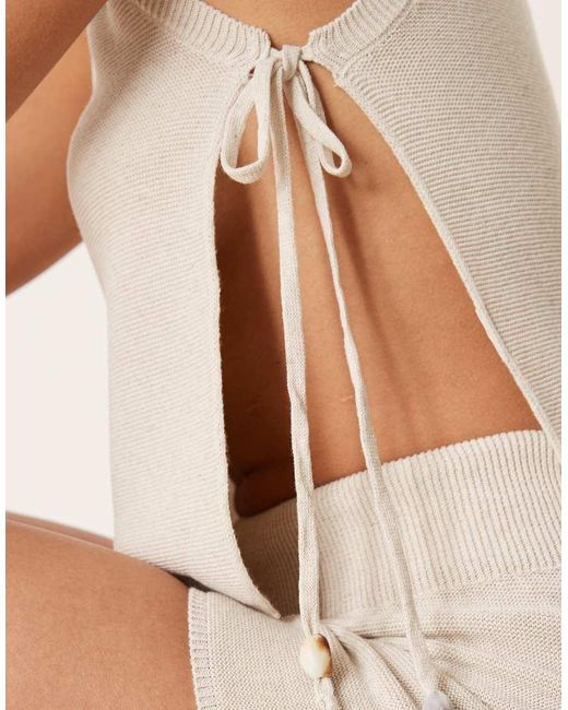 Camiseta Sin Mangas Con Lazadas Laterales De Punto De Mezcla De Lino De (Parte De Un Conjunto)-Neutro ASOS de color White