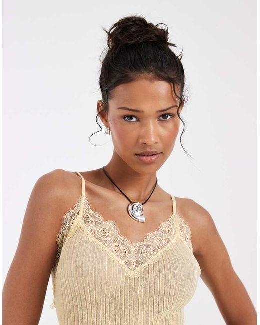 & Other Stories Yellow Knit Cami With Lace Neckline Detail