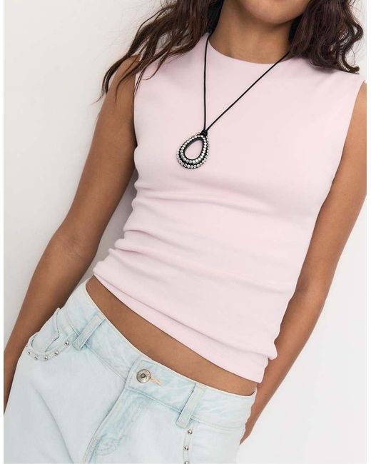 Stradivarius Pink Basic Sleeveless T-shirt
