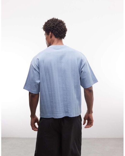ASOS Blue Heavyweight Boxy Oversized T-shirt With Chest Embroidery for men