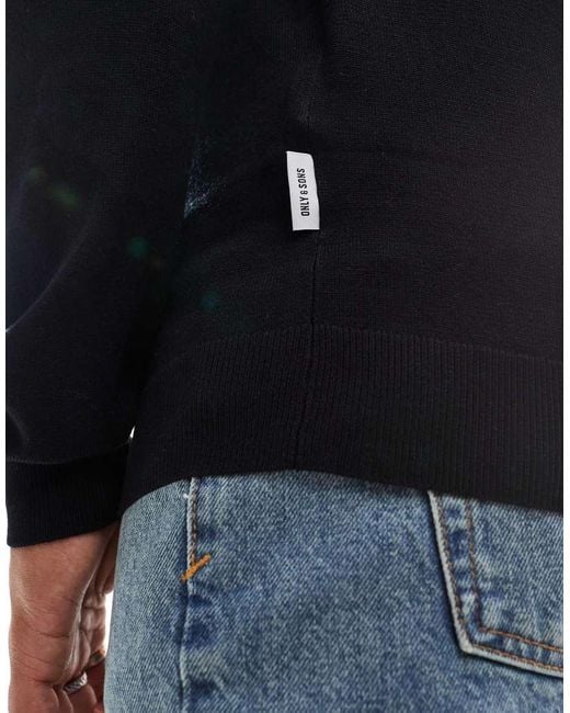 Only & Sons Black Ribbed Crew Neck Viscose Jumper for men