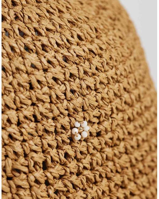 Accessorize Natural Flower Embriodered Straw Bucket Hat