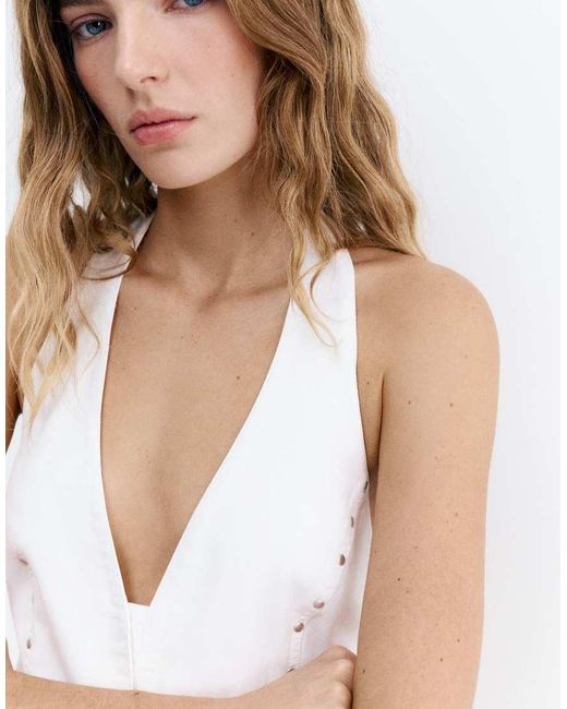 Pull&Bear White Studded Halter Top