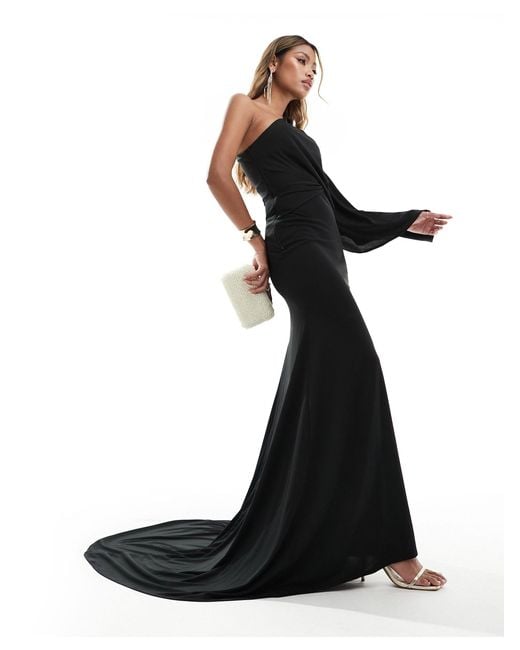ASOS Black One Shoulder Premium Draped Maxi Dress With Train Detail