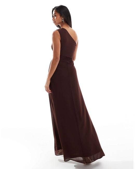 TFNC London Brown Bridesmaid Chiffon Maxi Dress With Wrap Skirt