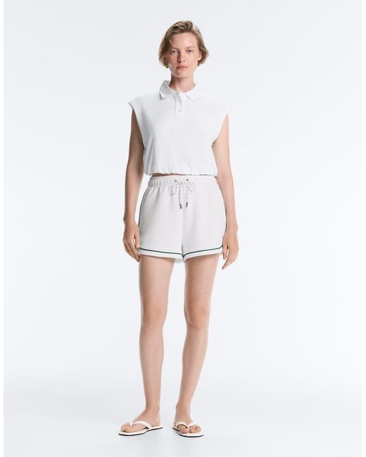 Oysho White Sleeveless Piqué Cotton Polo Shirt