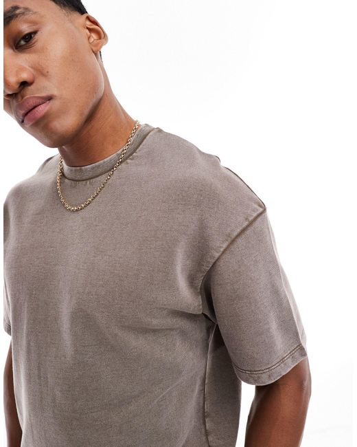 Camiseta beis lavado extragrande ADPT de hombre de color Gray