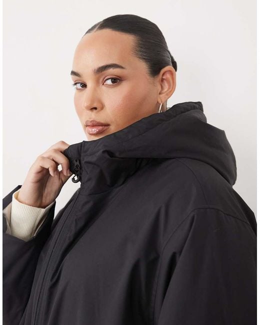 ASOS Black Asos Design Curve Longline Rain Coat With Borg Liner