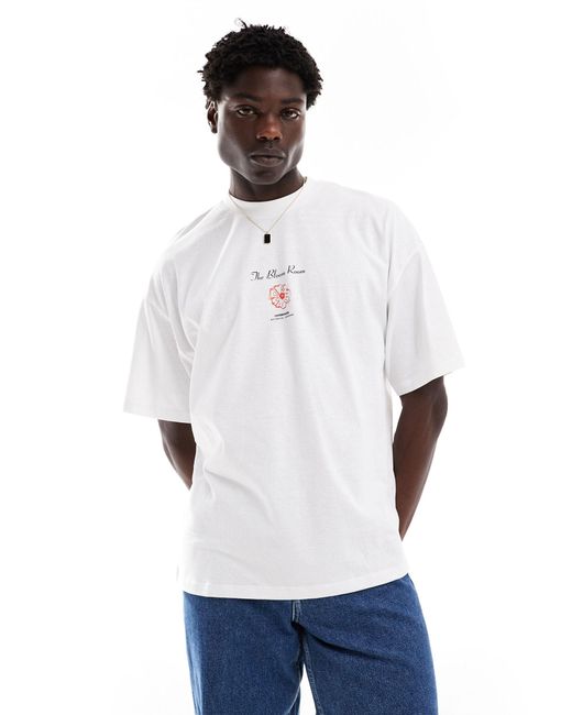 T-shirt oversize bianca con stampa artistica di fiore sul retro di SELECTED in White da Uomo