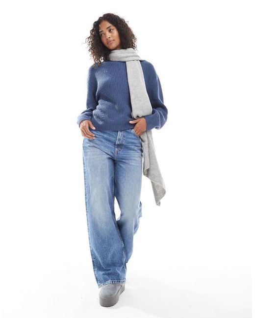 ONLY Blue Round Neck Rib Knitted Jumper