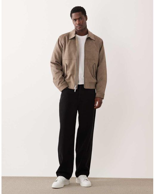 Abercrombie & Fitch Brown Vegan Suede Bomber Jacket With Collar for men