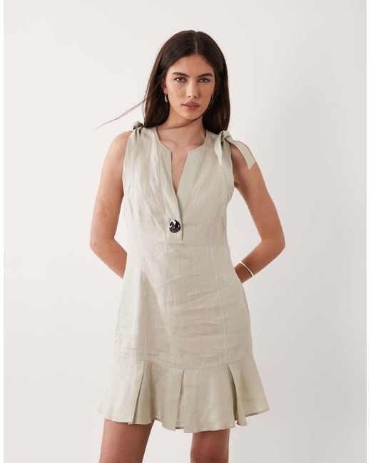 ARMANI EXCHANGE Natural Mini Linen Shoulder Tie Dress